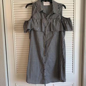 Black and white gingham cold shoulder dress